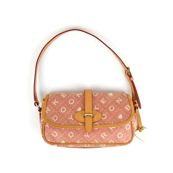 Dooney & Bourke Pink Heart Print Canvas & Leather Shoulder Bag - Picture 1 of 13
